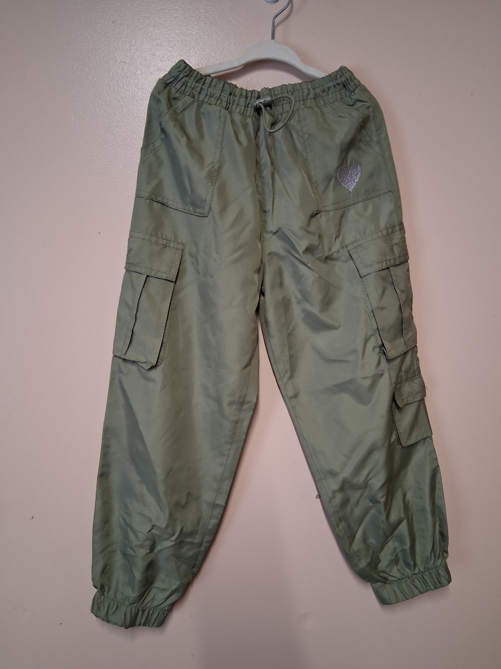 Kids Olive Cargo Jogger Pants with Heart Patch